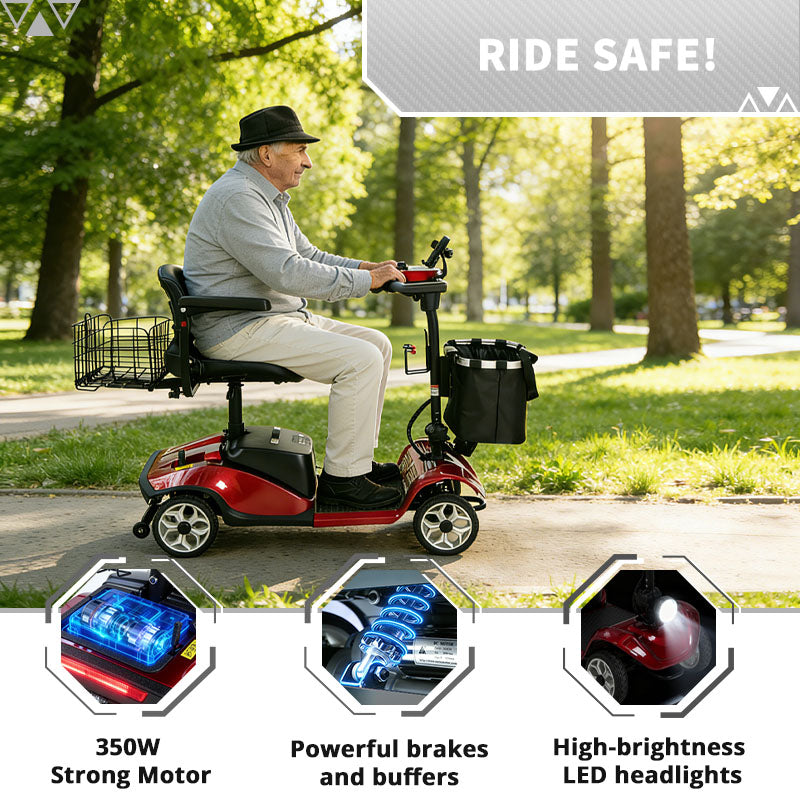 ECOMOBI M1 4-Wheel Foldable Mobility Scooter for Seniors – 15-Mile Range | 300 lbs Capacity