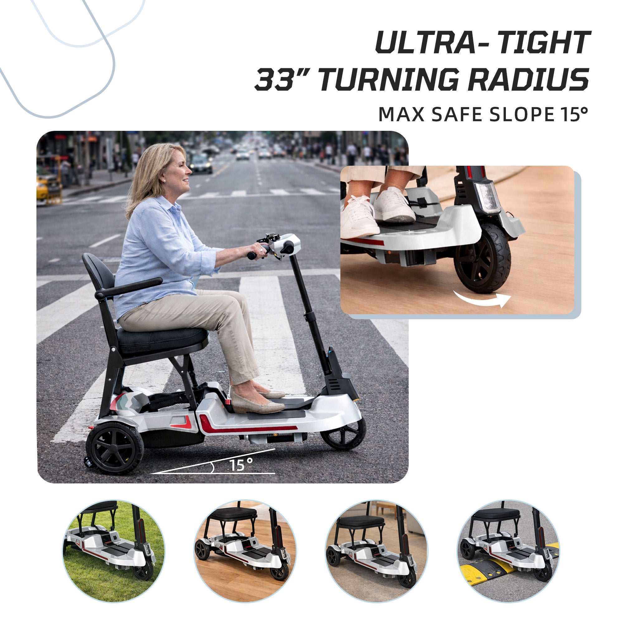 【Introducing the All-New】ECOMOBI M3 Lightweight Foldable Mobility Scooter for Seniors – 30 lbs, 33" Turning Radius, 20/32-Mile Range