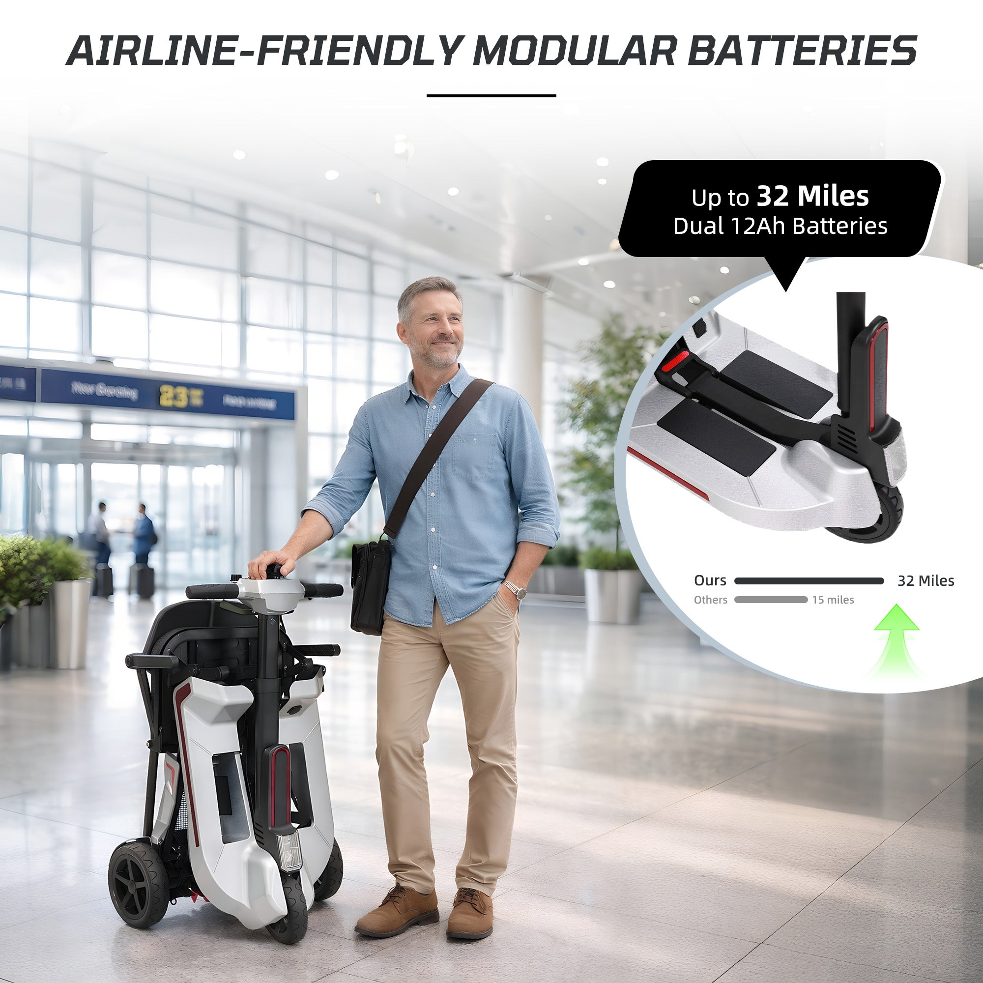 【Introducing the All-New】ECOMOBI M3 Lightweight Foldable Mobility Scooter for Seniors – 30 lbs, 33" Turning Radius, 20/32-Mile Range