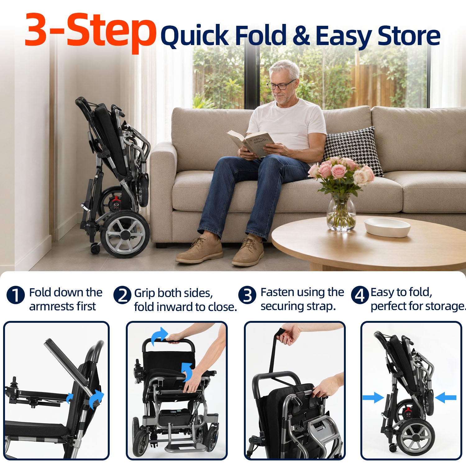 Ecomobi EW03 Electric Wheelchair Foldable Lightweight Aluminum Alloy 265lbs