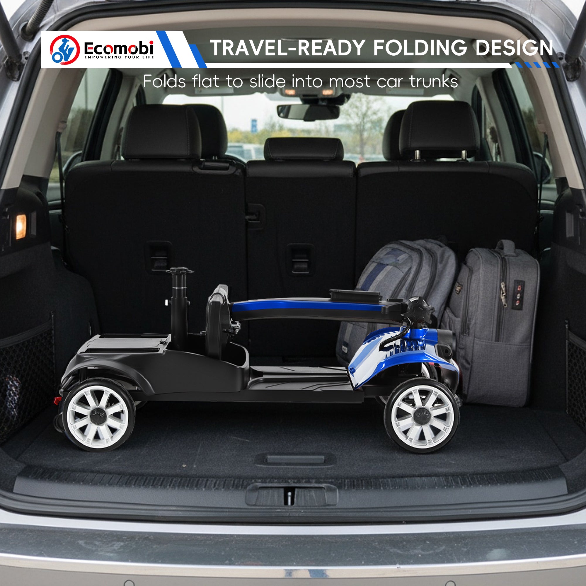 Ecomobi™ MS01 PRO 4-Wheel Foldable Mobility Scooter for Seniors – 15-Mile Range, 330 lbs Capacity, Lightweight & Travel Friendly