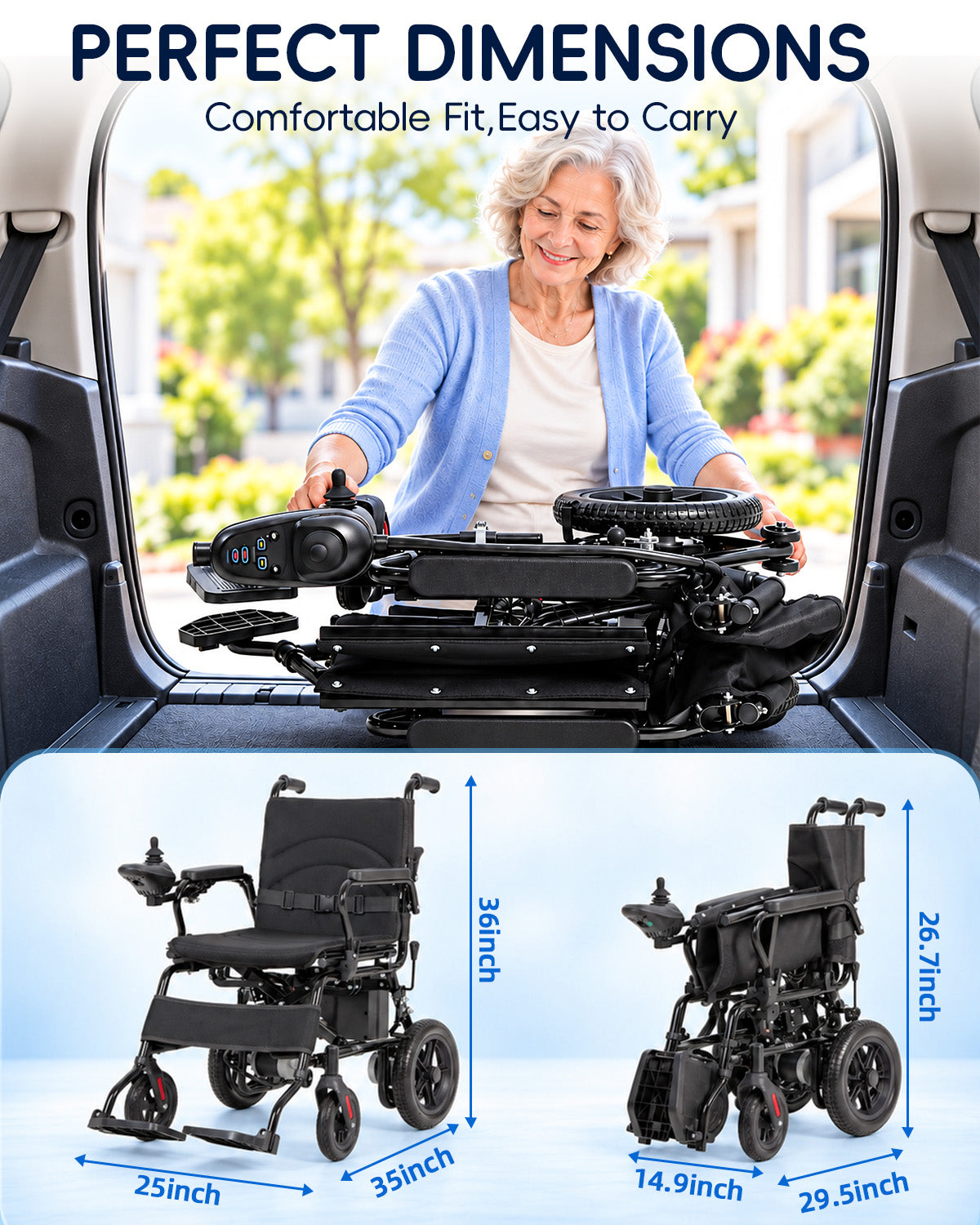 Ecomobi Electric Wheelchair for adults foldable 300 LBS weight capacity