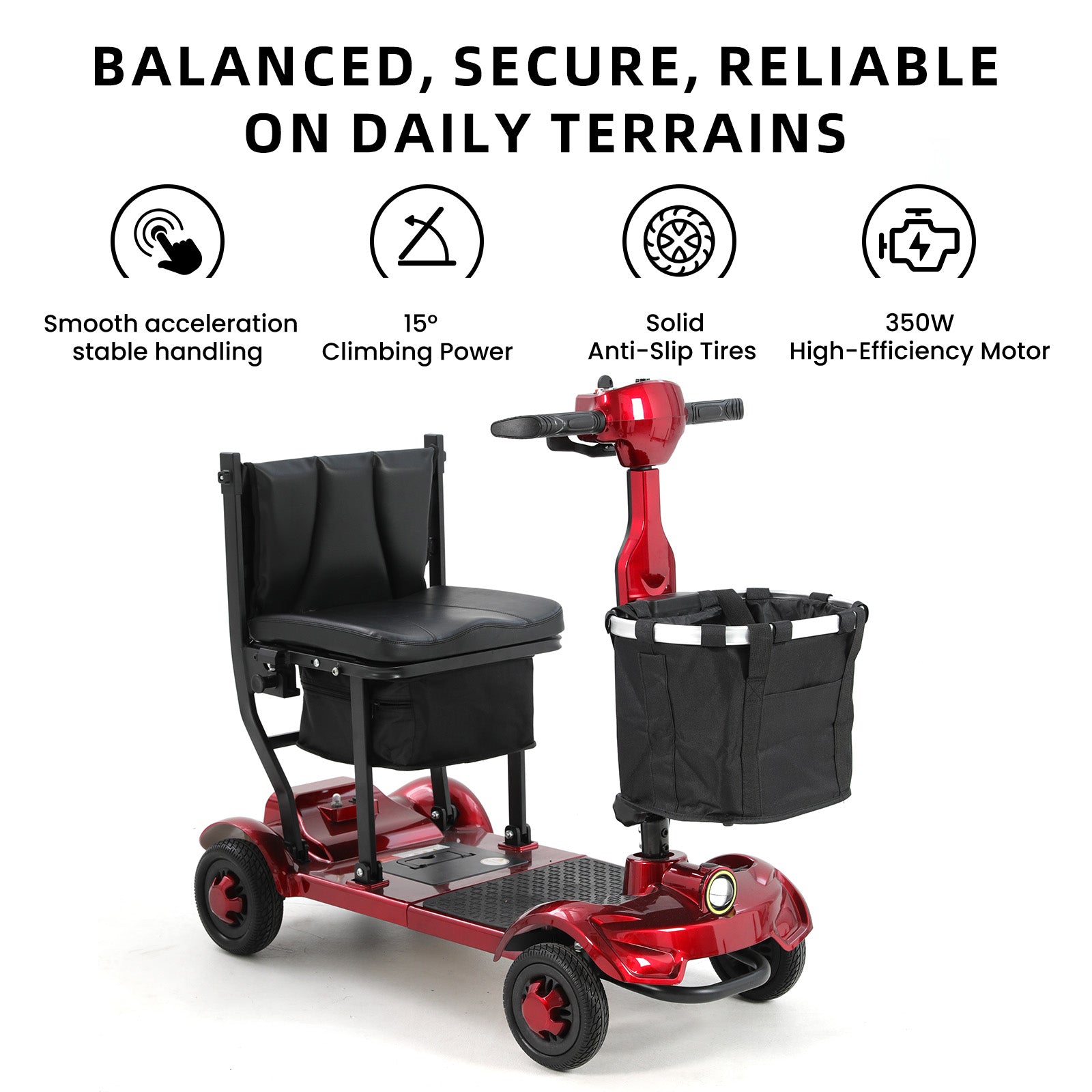 Ecomobi MS01 F Lightweight Mobility Scooter, 41 lbs, 12/24 Mile Range, 300 lbs Capacity, LED Light & Triple Storage