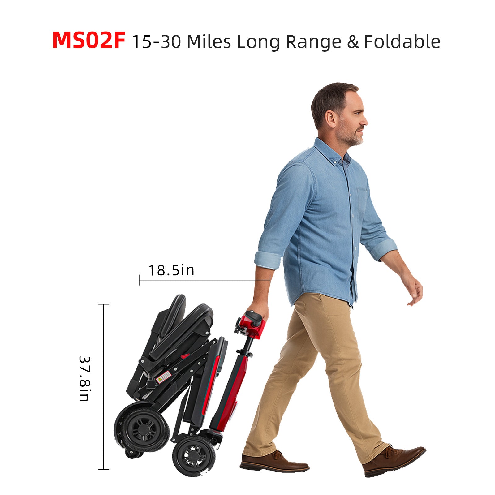 Ecomobi MS02 F Foldable Mobility Scooter for Seniors – 15/20/30-Mile Range | 330 lbs Capacity