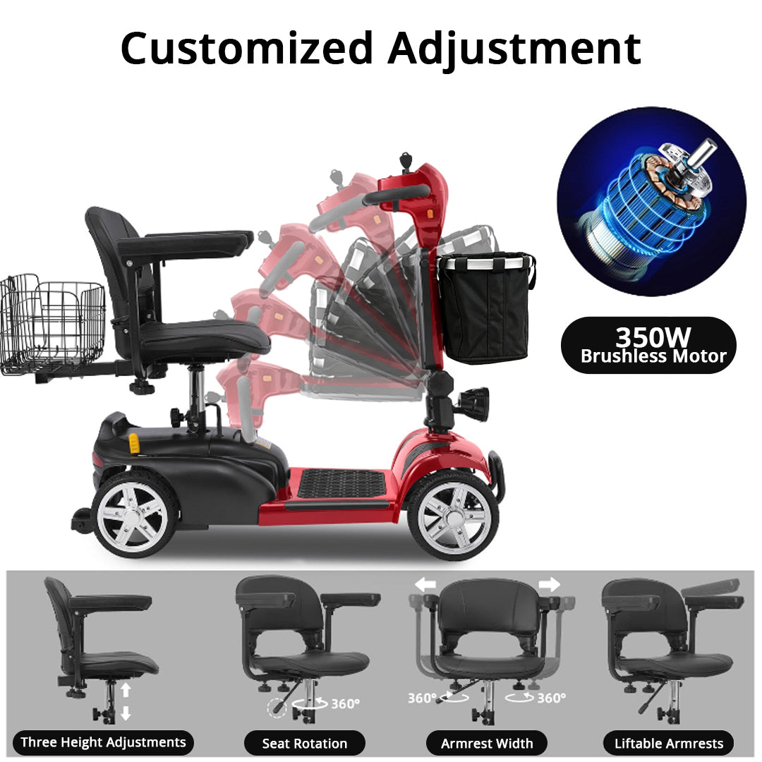 ECOMOBI MS02 4-Wheel Mobility Scooter for Seniors – Lightweight & Compact, Up to 15 Mi Range
