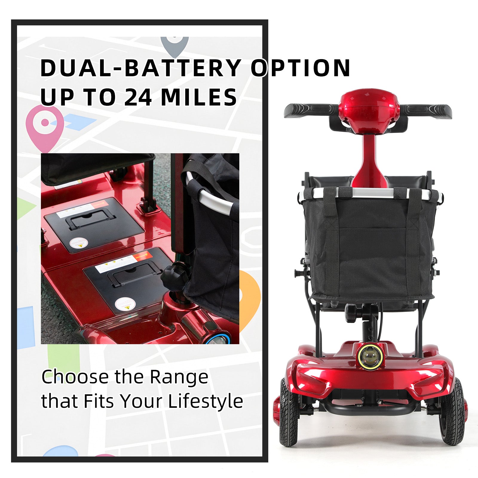 ECOMOBI MS01 F Lightweight Mobility Scooter, 41 lbs, 12/24 Mile Range, 300 lbs Capacity, LED Light & Triple Storage