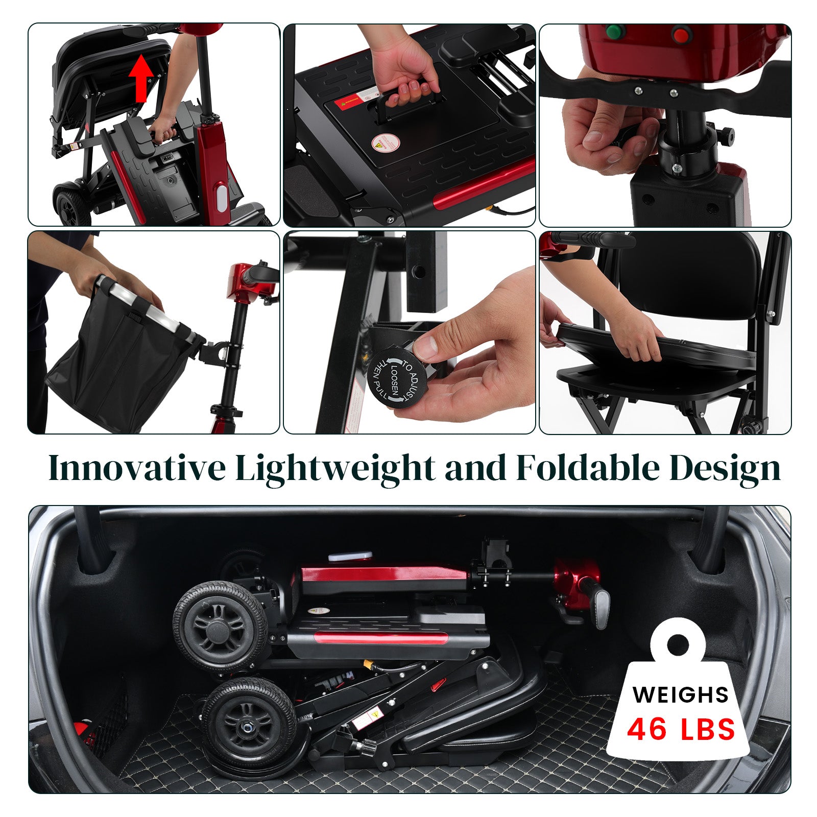 Ecomobi MS02 F Foldable Mobility Scooter for Adults - 15/20/30-Mile Range | 330LBS Capacity