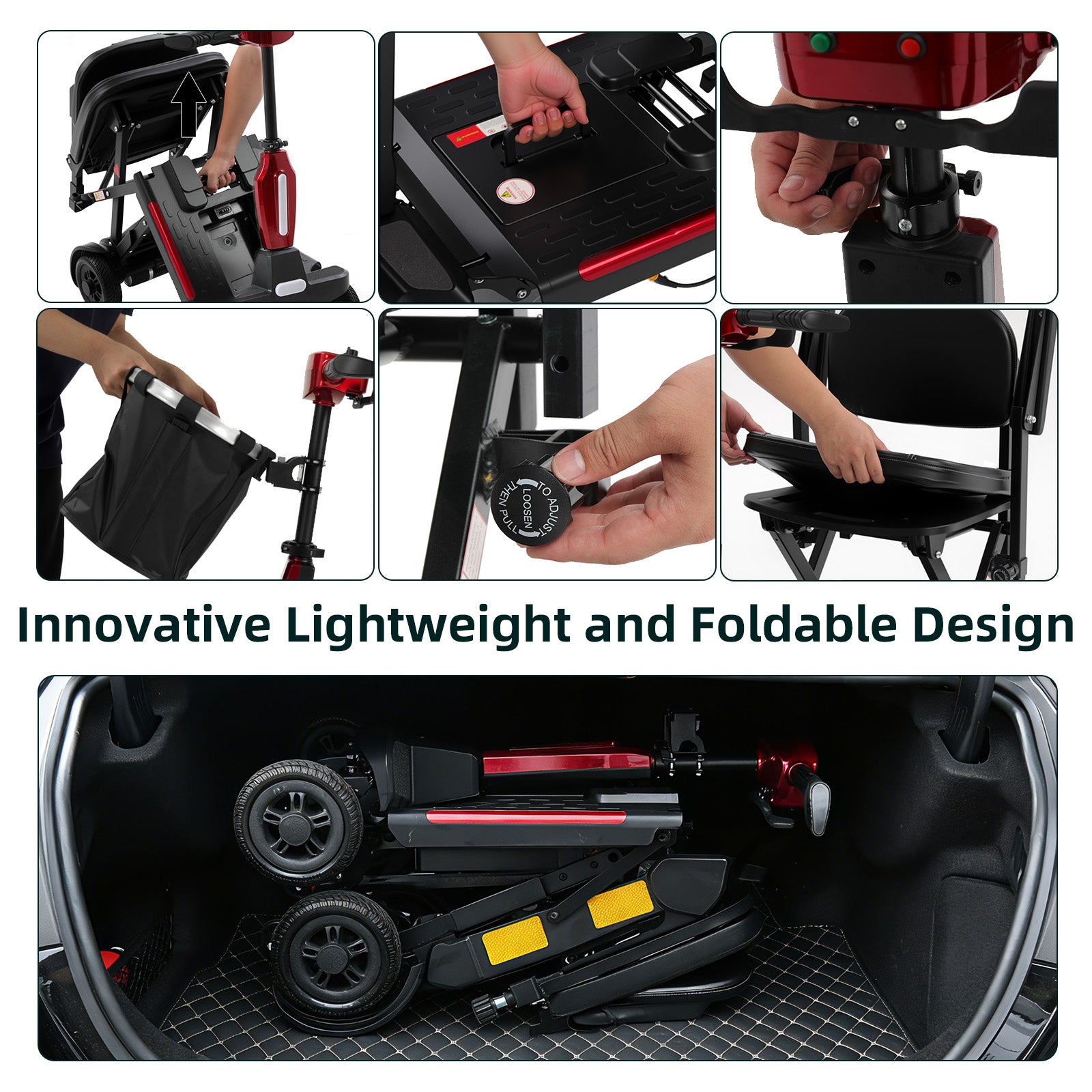 ECOMOBI MS02-F Ultra Automatic Folding Mobility Scooter for Seniors – 15-Mile Range | 330 lbs Capacity | Airline Approved