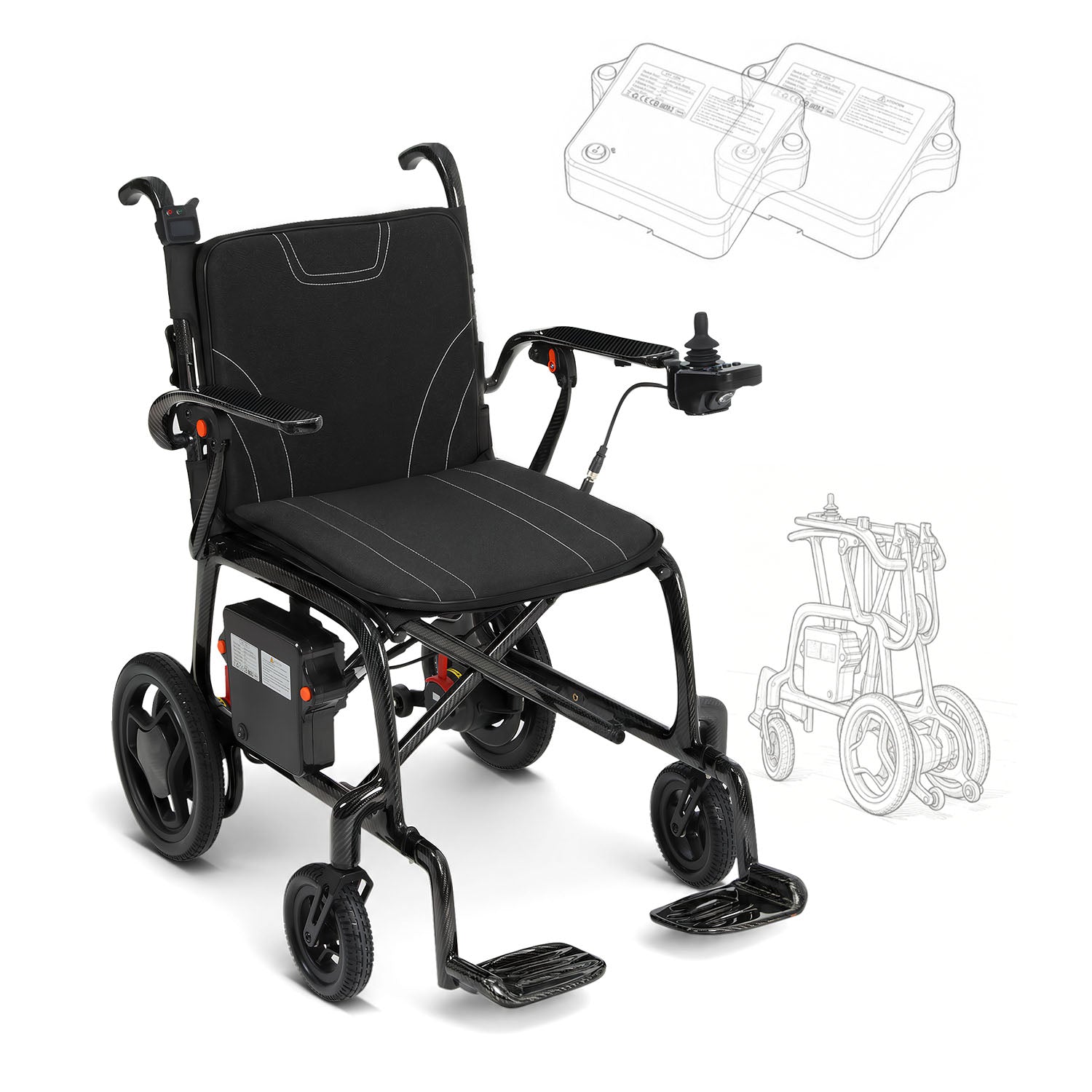 Ecomobi EW02 Carbon Fiber Electric Wheelchair for Seniors – Lightweight Foldable Power Wheelchair with 30-Mile Range, Airline Approved for Travel