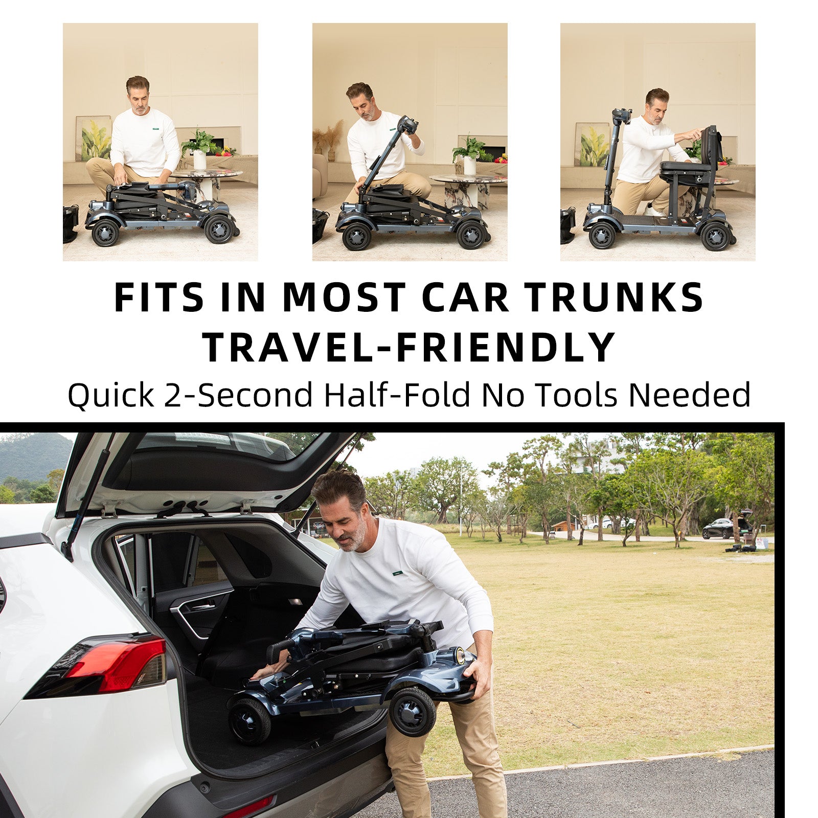 Ecomobi MS01 F Lightweight Mobility Scooter, 41 lbs, 12/24 Mile Range, 300 lbs Capacity, LED Light & Triple Storage