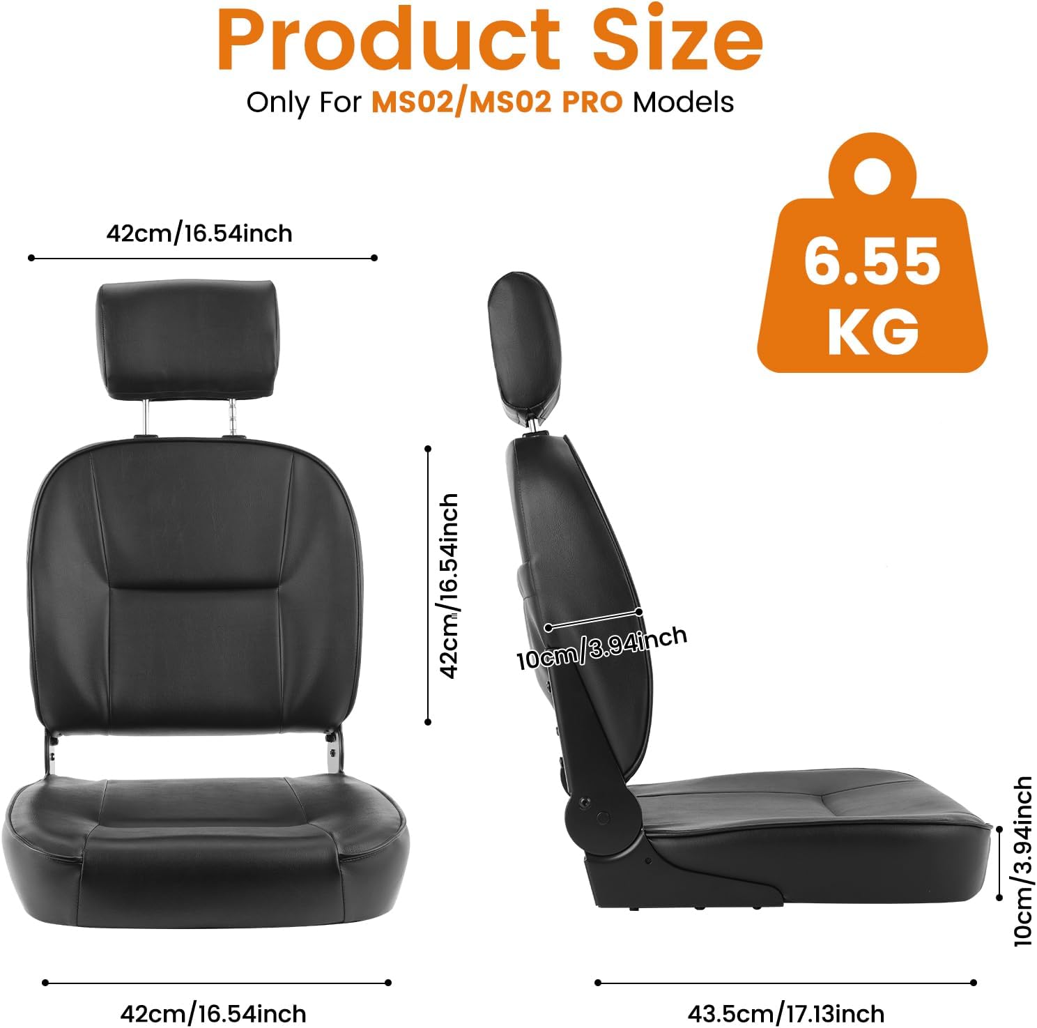 Ecomobi™ High Back Mobility Scooter Seat - Ergonomic Adjustable Headrest, 10cm Cushion, Foldable for Easy Transportation, Fits MS02/MS02 Pro Mobility Scooters.
