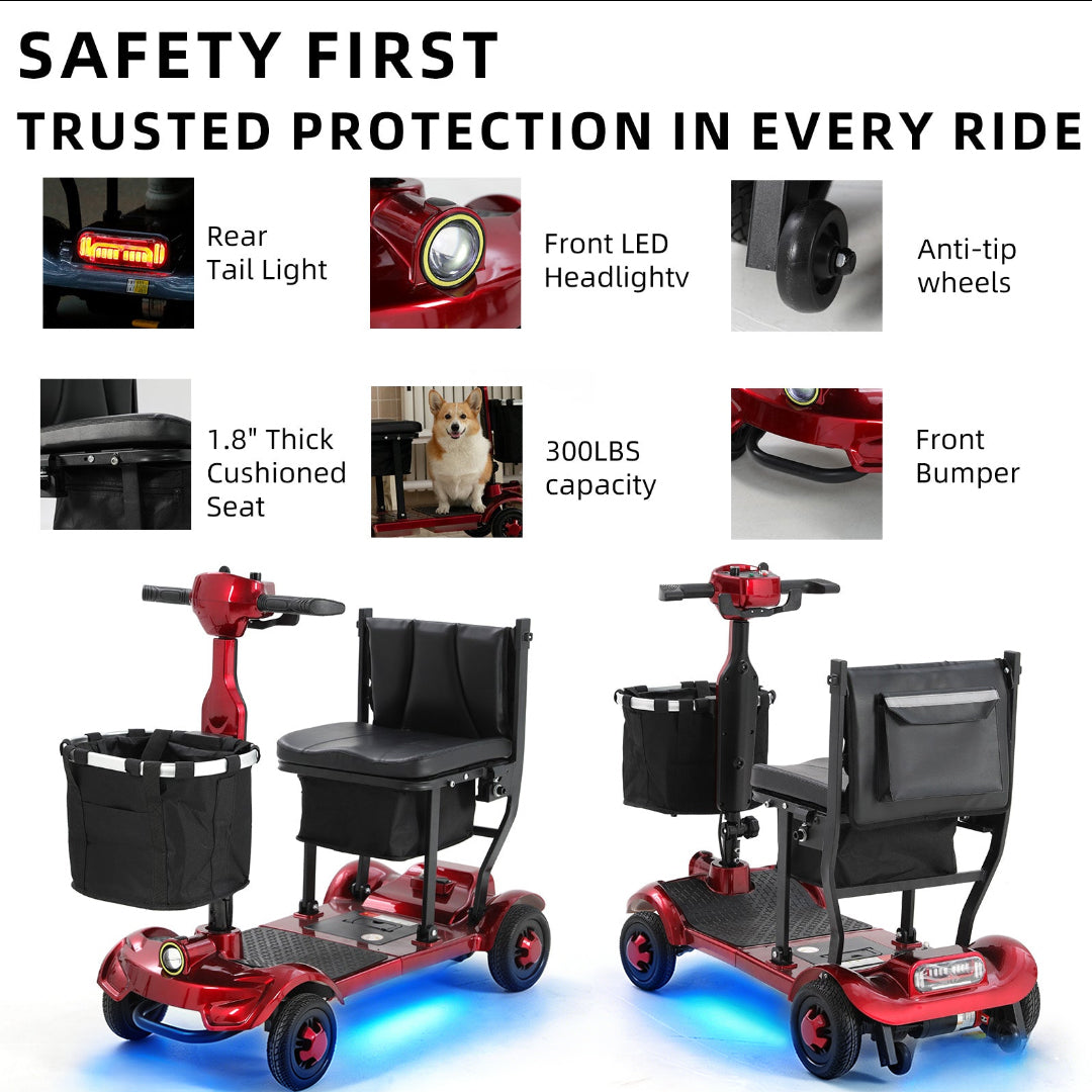 ECOMOBI MS01 F Lightweight Mobility Scooter, 41 lbs, 12/24 Mile Range, 300 lbs Capacity, LED Light & Triple Storage