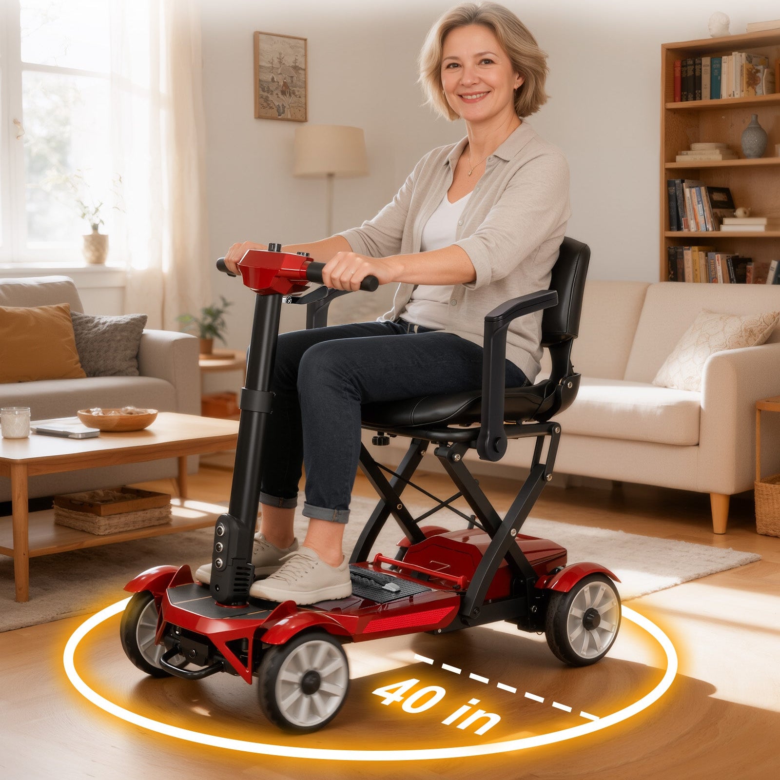 ECOMOBI M4 4-Wheel Manual Foldable Mobility Scooter for Seniors – Ultra-Compact & Portable, Up to15-20 Mi Range