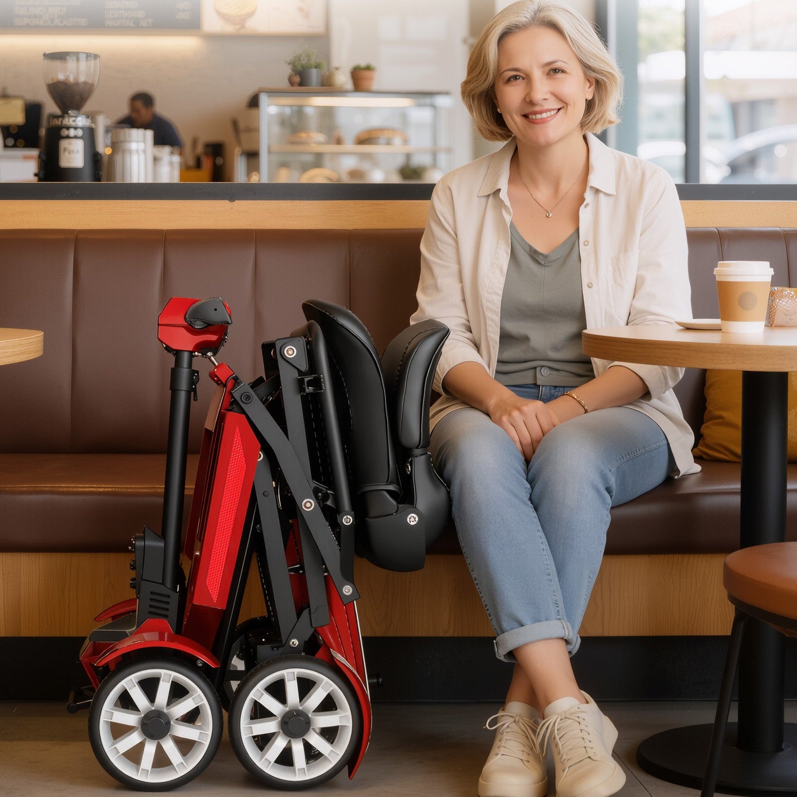 ECOMOBI M4 4-Wheel Manual Foldable Mobility Scooter for Seniors – Ultra-Compact & Portable, Up to15-20 Mi Range