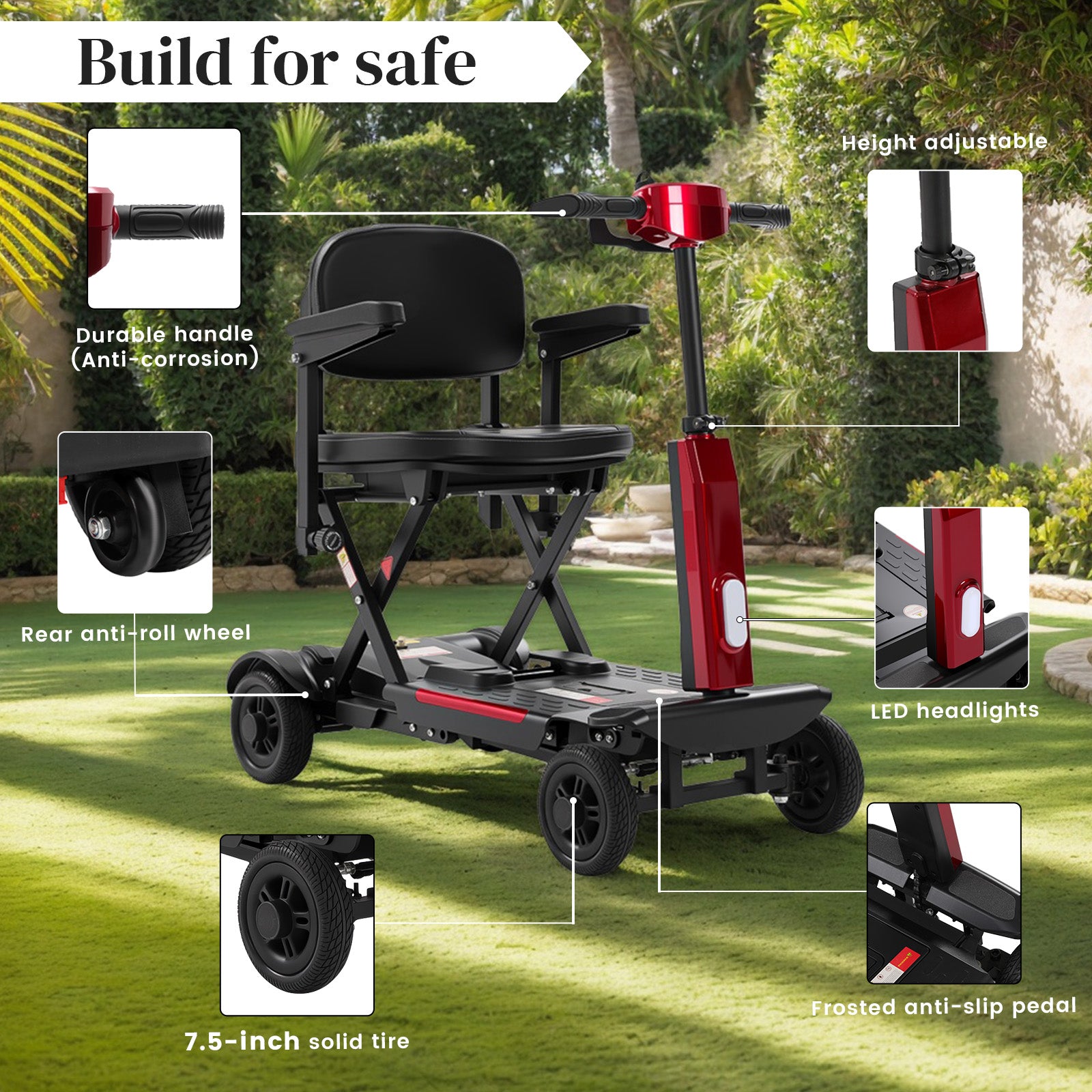 Ecomobi MS02 F Foldable Mobility Scooter for Adults - 15/20/30-Mile Range | 330LBS Capacity