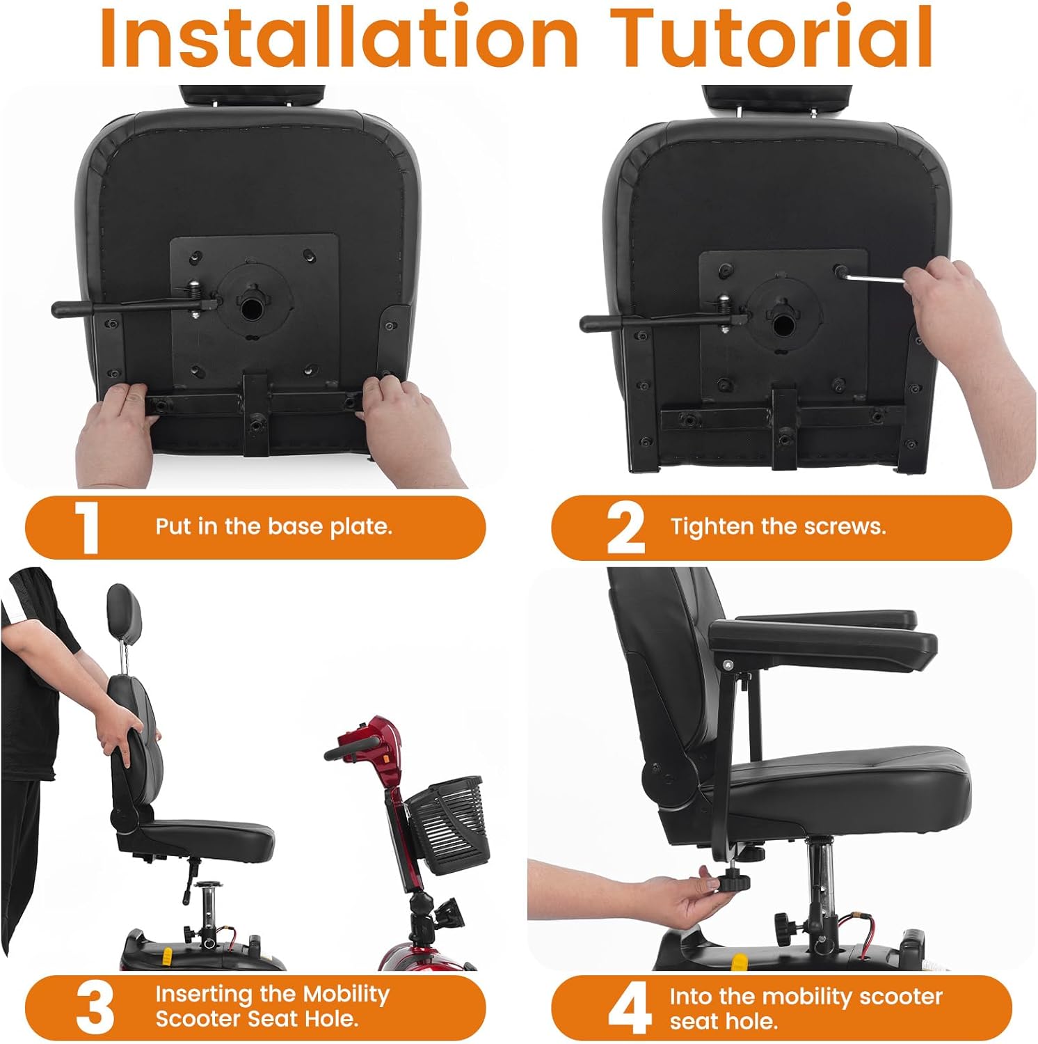 Ecomobi™ High Back Mobility Scooter Seat - Ergonomic Adjustable Headrest, 10cm Cushion, Foldable for Easy Transportation, Fits MS02/MS02 Pro Mobility Scooters.