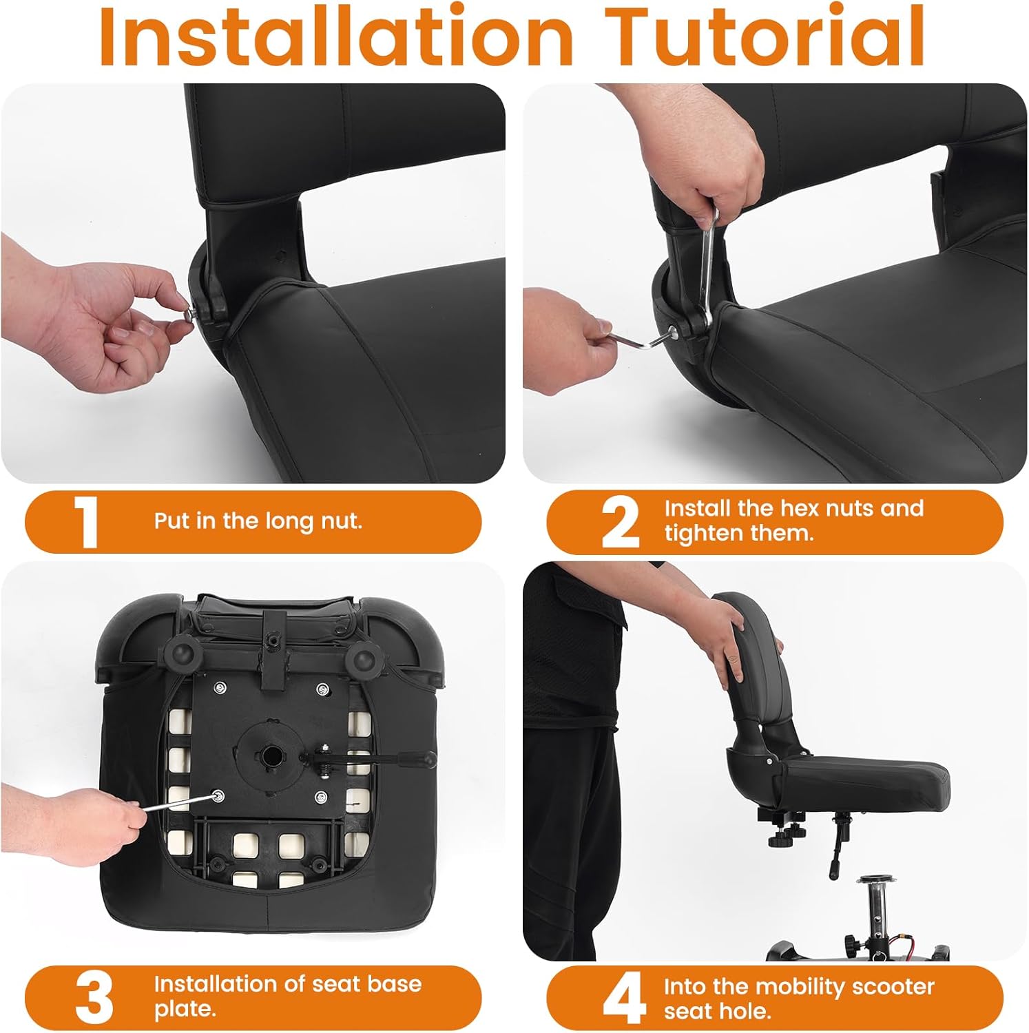 Ecomobi Mobility Scooter Replacement Seat - for MS02/MS02PRO Models, Foldable for Portability and Waterproof, 8 cm Thick Cushion for Comfort