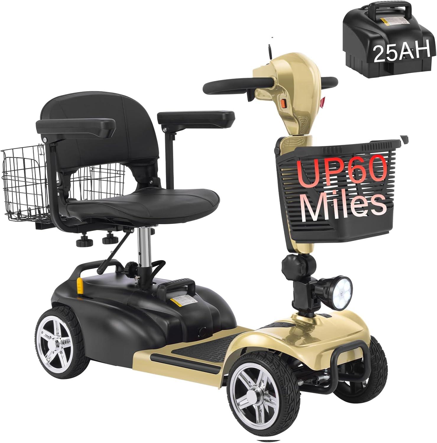 Ecomobi MS02 4-Wheel Mobility Scooter for Adults - 30-Mile Range | 7 MPH Speed