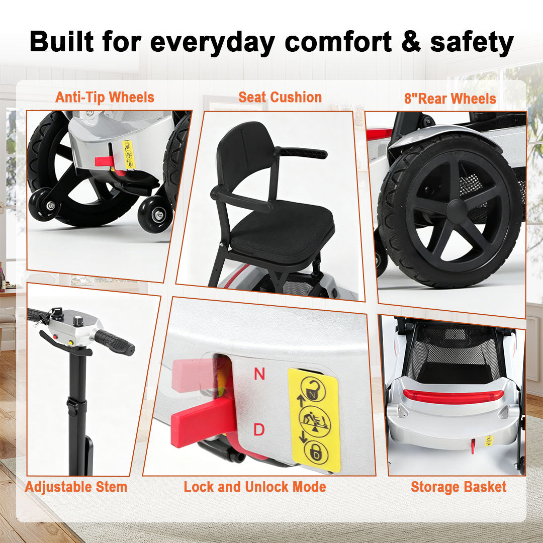 【Introducing the All-New】ECOMOBI M3 Lightweight Foldable Mobility Scooter for Seniors – 30 lbs, 33" Turning Radius, 20/32-Mile Range