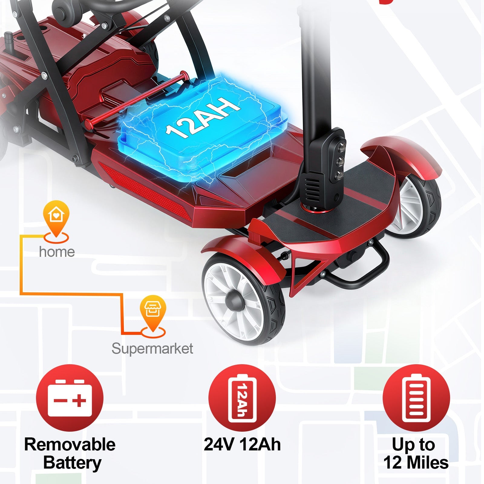 ECOMOBI M4 4-Wheel Manual Foldable Mobility Scooter for Seniors – Ultra-Compact & Portable, Up to15-20 Mi Range