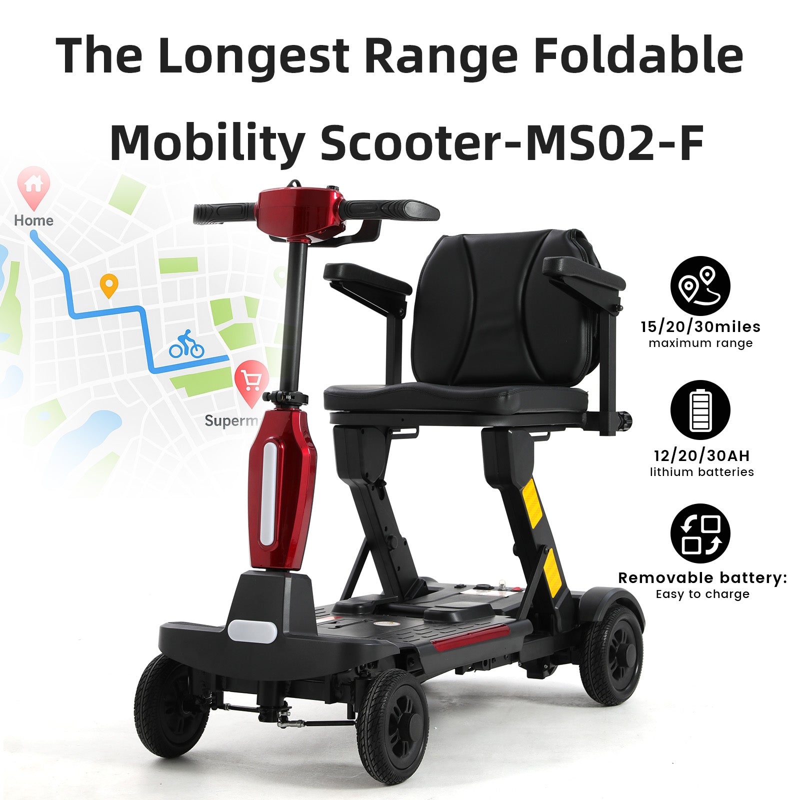 Ecomobi™ MS02 F Foldable Mobility Scooter for Seniors – 15/20/30-Mile Range | 330 lbs Capacity