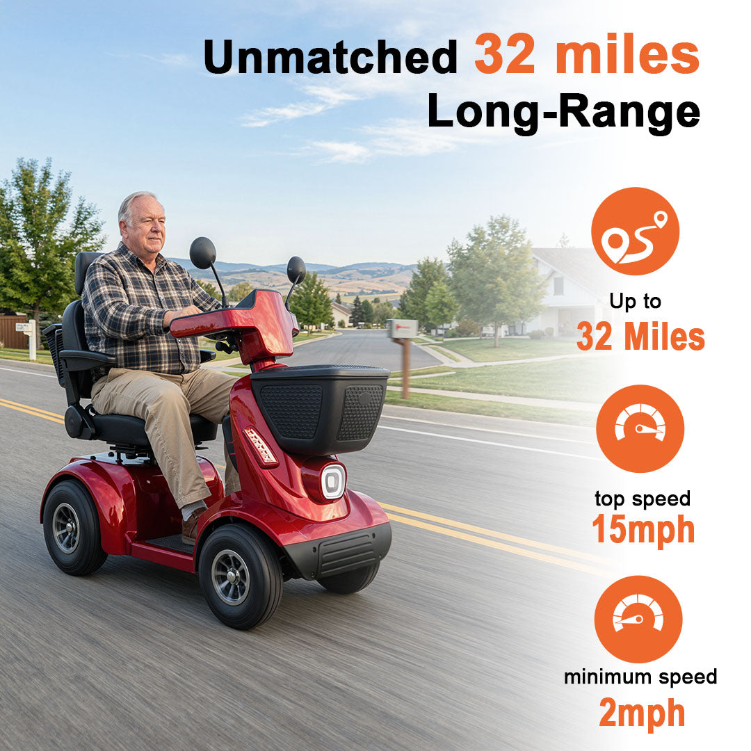 ECOMOBI MS02 MAX Heavy-Duty Mobility Scooter for Seniors – 32-Mile Range | 500 lbs Capacity