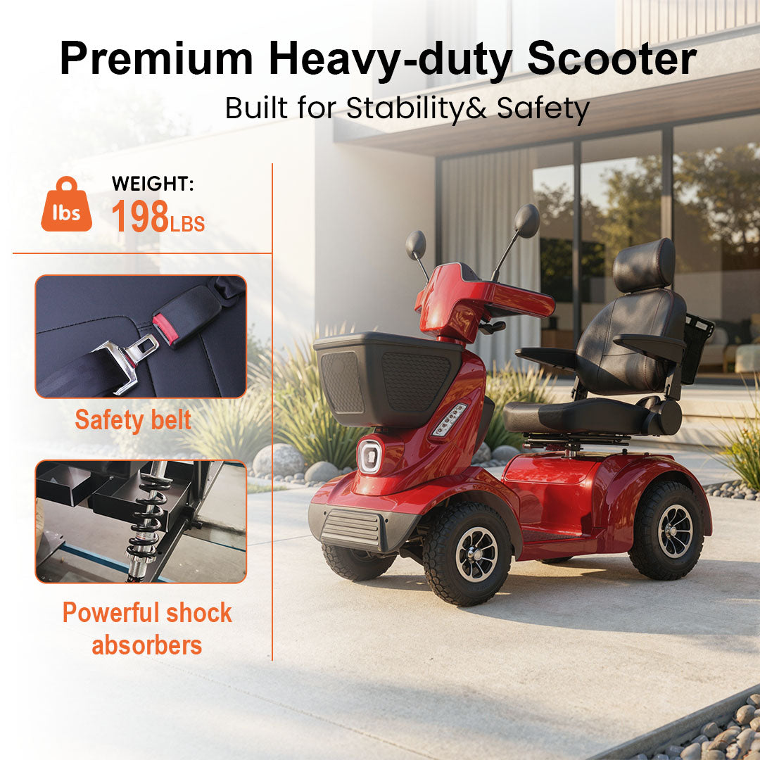 ECOMOBI MS02 MAX Heavy-Duty Mobility Scooter for Seniors – 32-Mile Range | 500 lbs Capacity