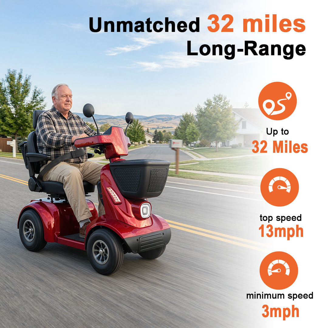 ECOMOBI MS02 MAX Heavy-Duty Mobility Scooter for Seniors – 32-Mile Range | 500 lbs Capacity