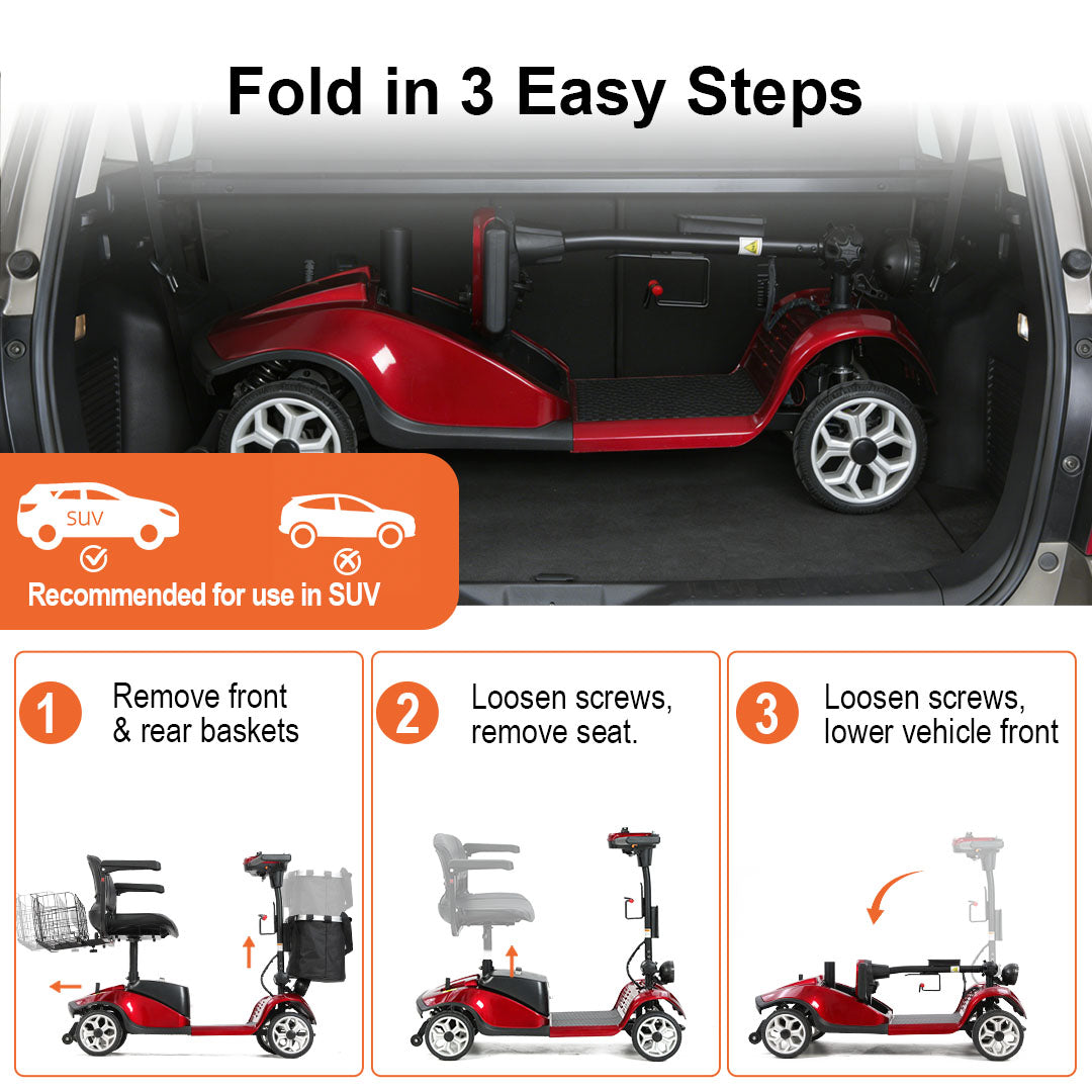 ECOMOBI M1 4-Wheel Foldable Mobility Scooter for Seniors – 15-Mile Range | 320 lbs Capacity
