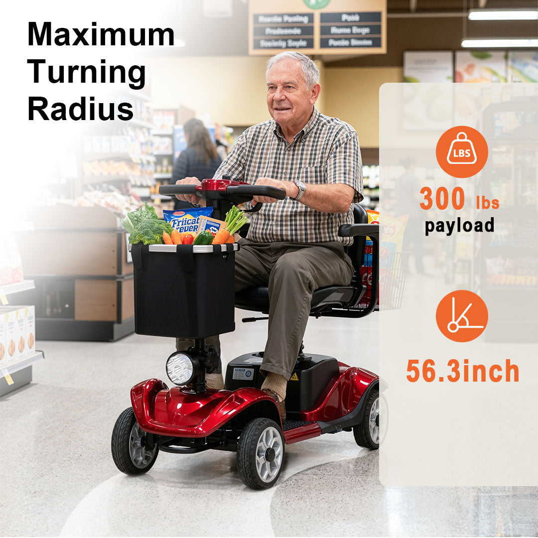 ECOMOBI M1 4-Wheel Foldable Mobility Scooter for Seniors – 15-Mile Range | 320 lbs Capacity