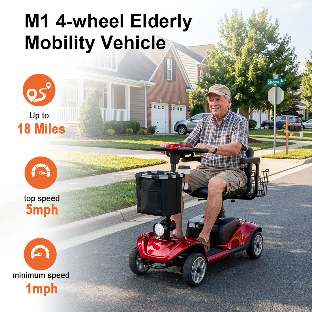 ECOMOBI M1 4-Wheel Foldable Mobility Scooter for Seniors – 15-Mile Range | 320 lbs Capacity