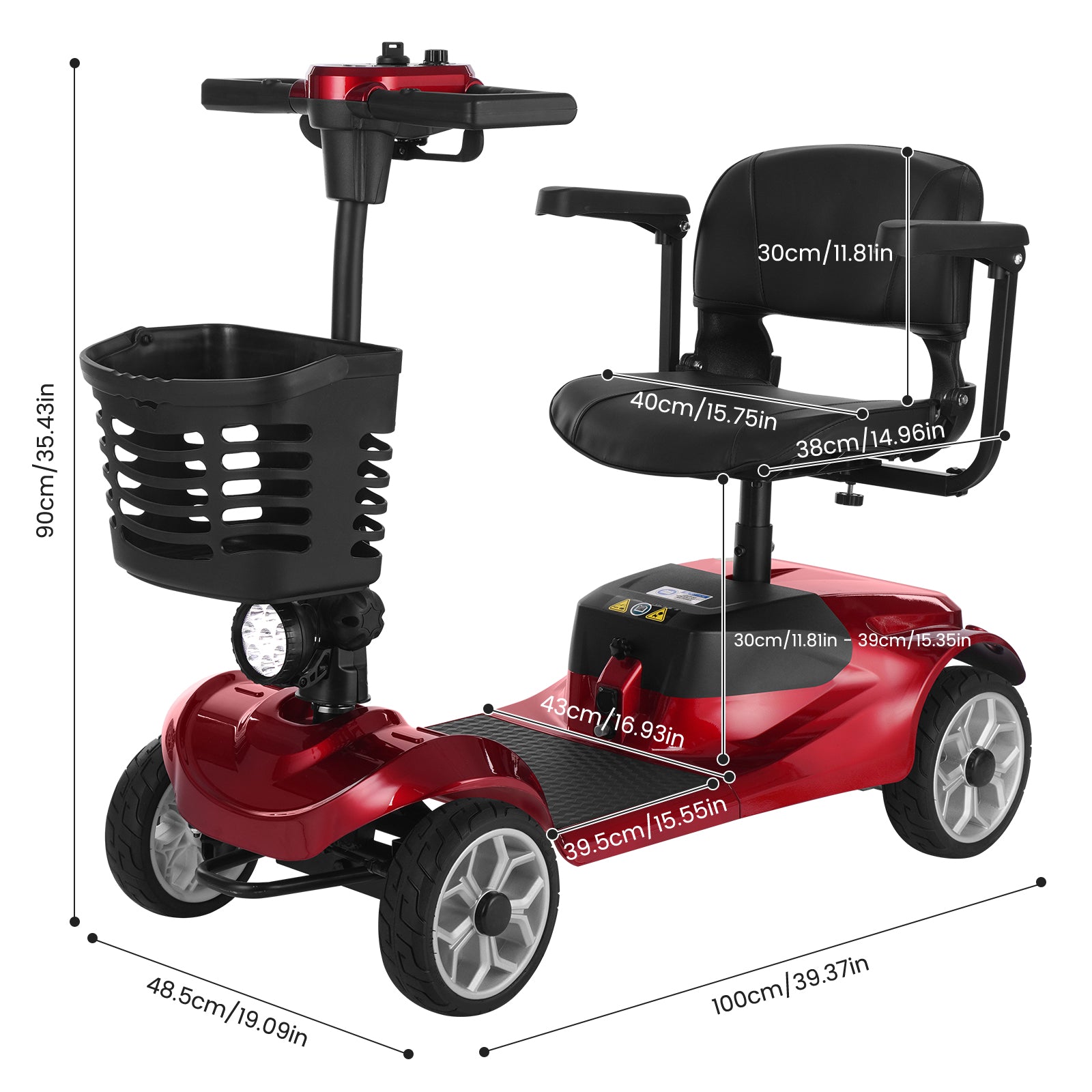 Ecomobi MS01 4-Wheel Foldable Mobility Scooter for Seniors – 15-Mile Range | 300 lbs Capacity