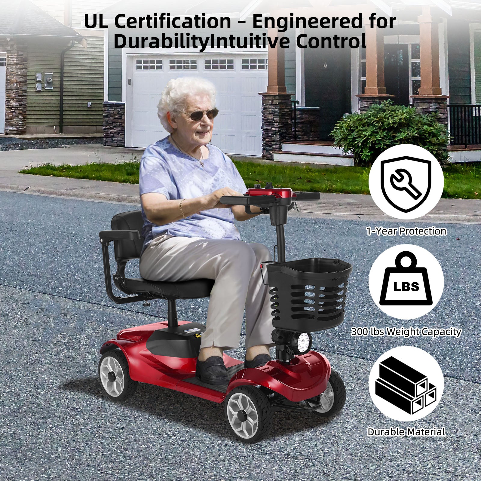 Ecomobi MS01 4-Wheel Foldable Mobility Scooter for Seniors – 15-Mile Range | 300 lbs Capacity