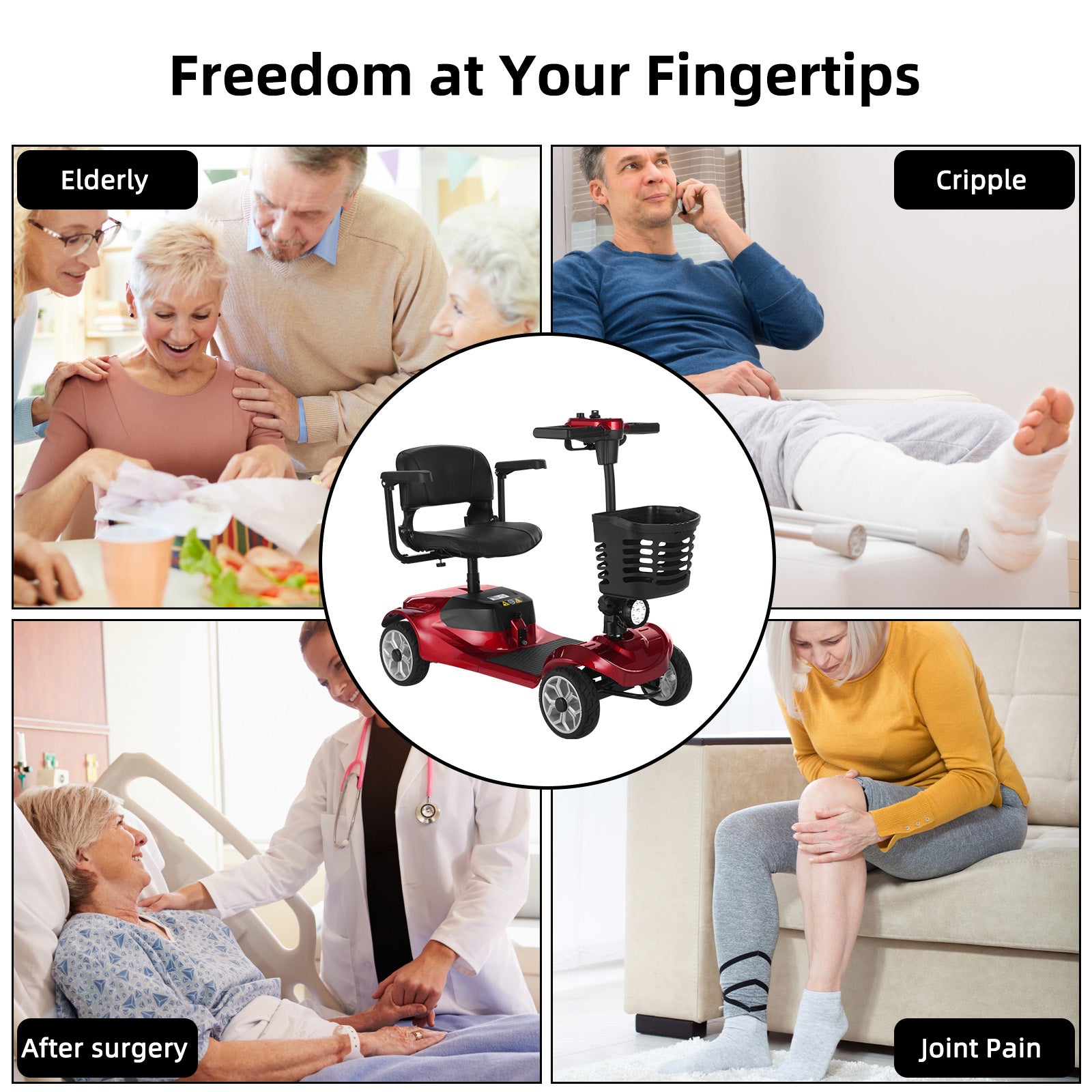 Ecomobi MS01 4-Wheel Foldable Mobility Scooter for Seniors – 15-Mile Range | 300 lbs Capacity