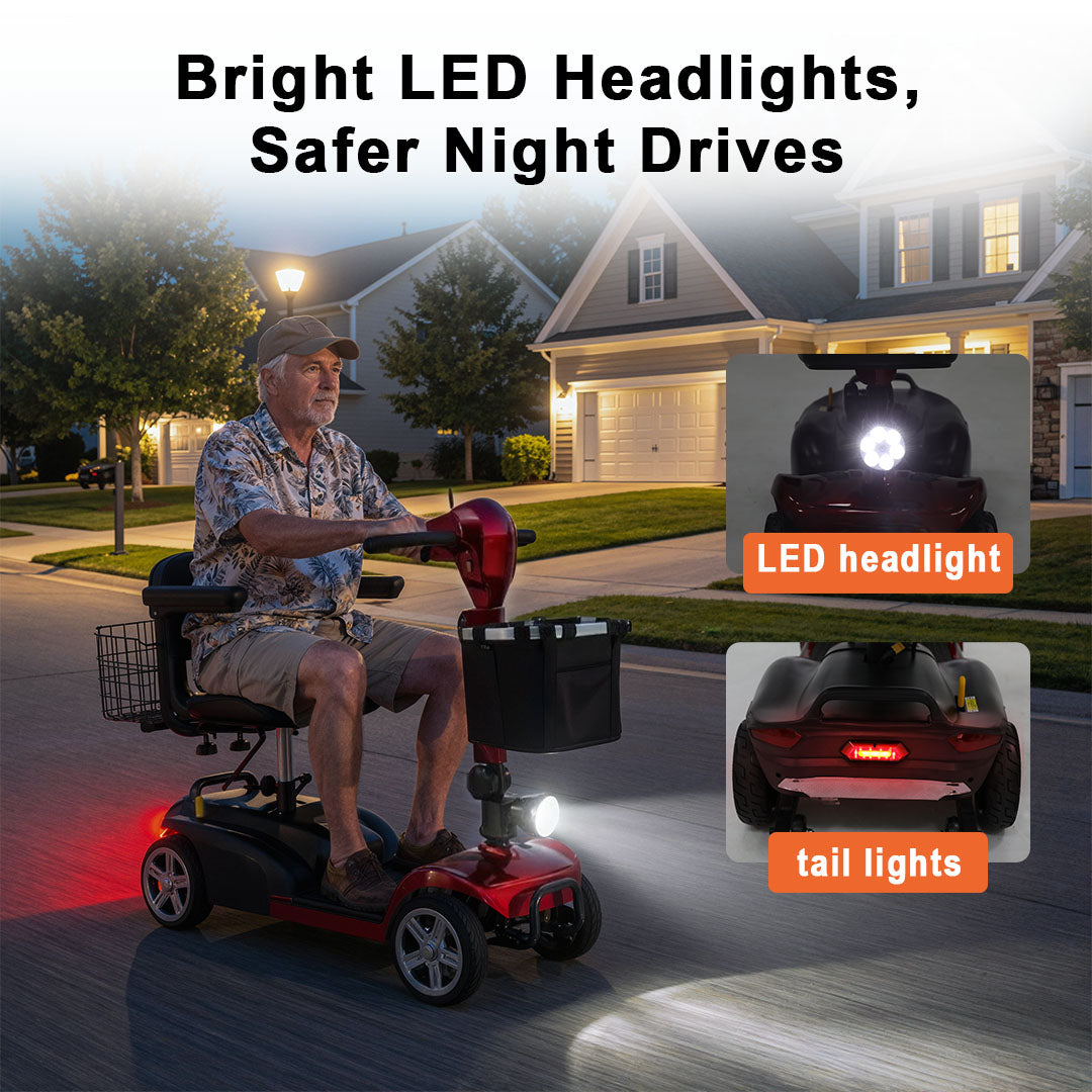 ECOMOBI MS02 4-Wheel Mobility Scooter for Seniors – Lightweight & Compact, Up to 15 Mi Range