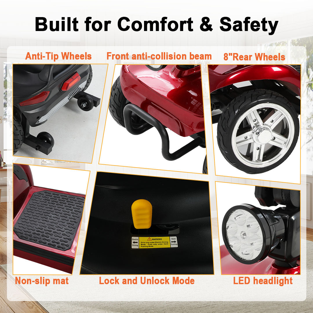 ECOMOBI MS02 4-Wheel Mobility Scooter for Seniors – Lightweight & Compact, Up to 15 Mi Range
