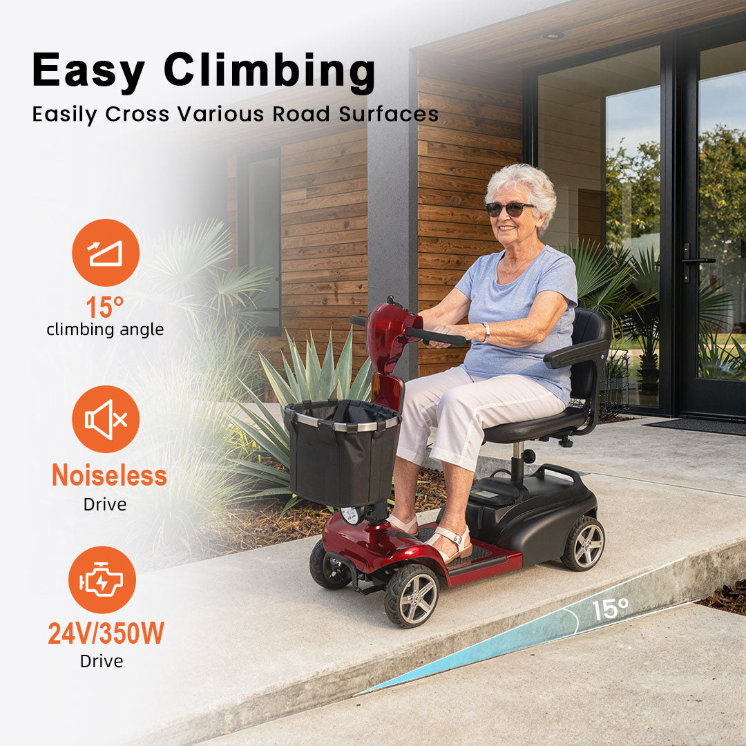 ECOMOBI MS02 4-Wheel Mobility Scooter for Seniors – Lightweight & Compact, Up to 15 Mi Range
