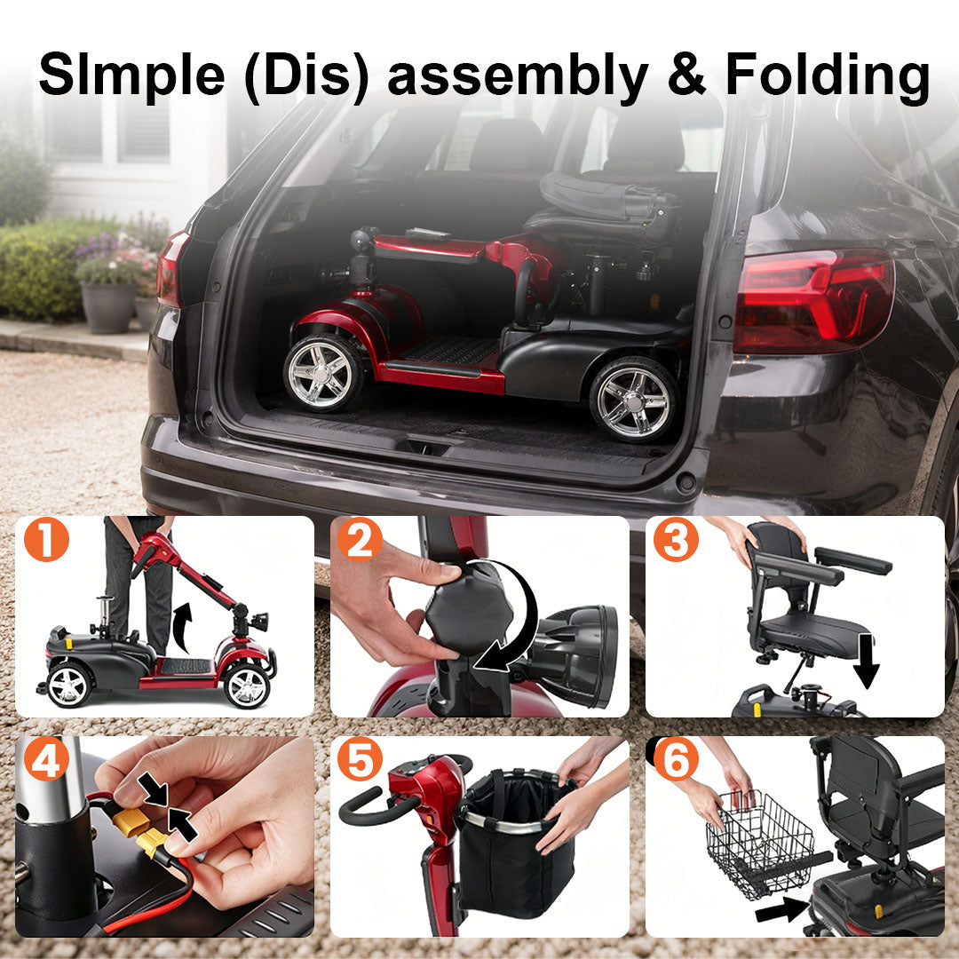 ECOMOBI MS02 4-Wheel Mobility Scooter for Seniors – Lightweight & Compact, Up to 15 Mi Range