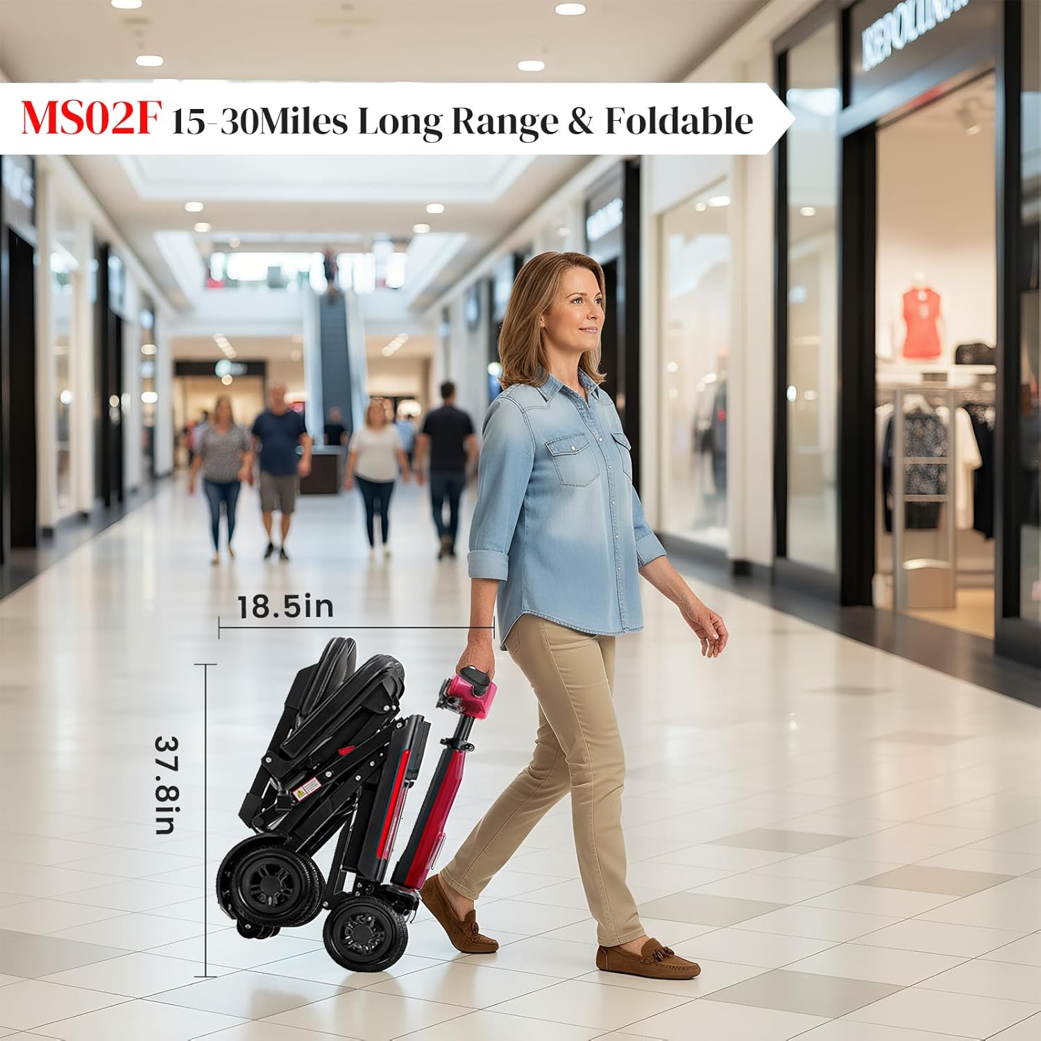 Ecomobi MS02 F Foldable Mobility Scooter for Adults - 15/20/30-Mile Range | 330LBS Capacity