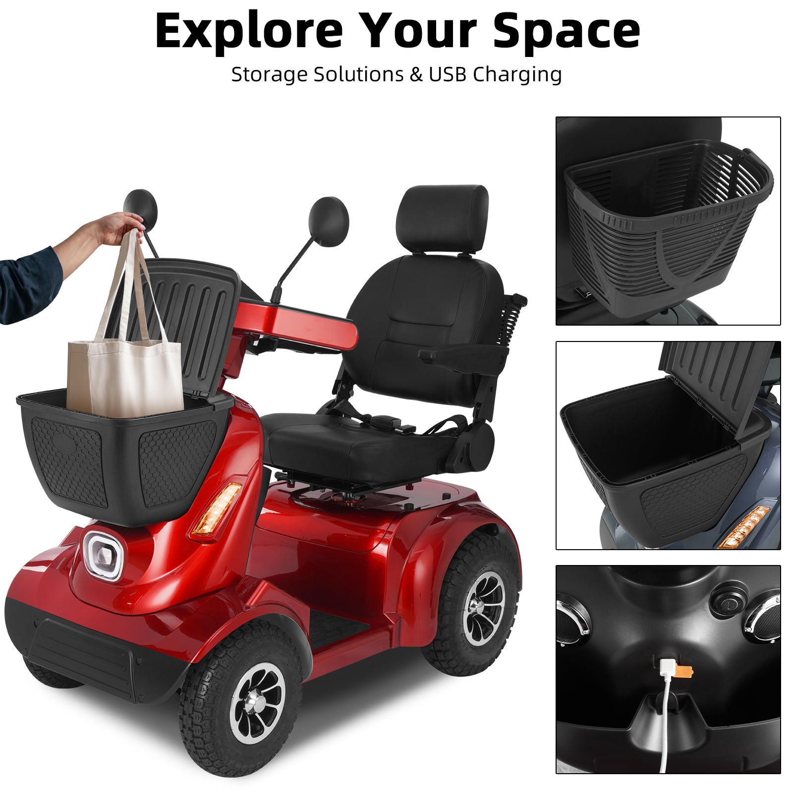 Ecomobi MS02 MAX Heavy-Duty Mobility Scooter for Seniors – 32-Mile Range | 500 lbs Capacity