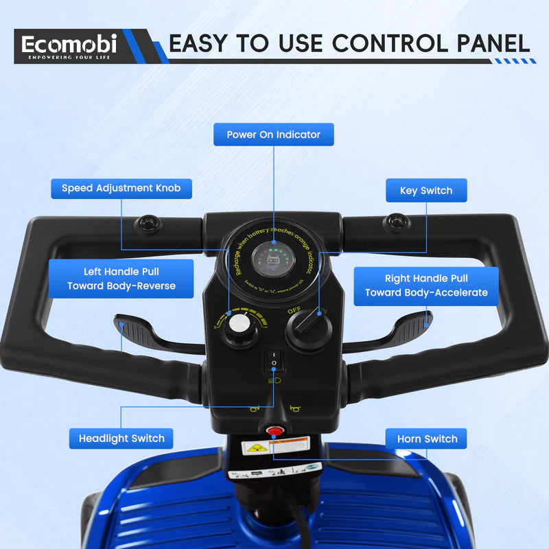 Ecomobi™ MS01 PRO 4-Wheel Foldable Mobility Scooter for Seniors – 15-Mile Range, 330 lbs Capacity, Lightweight & Travel Friendly