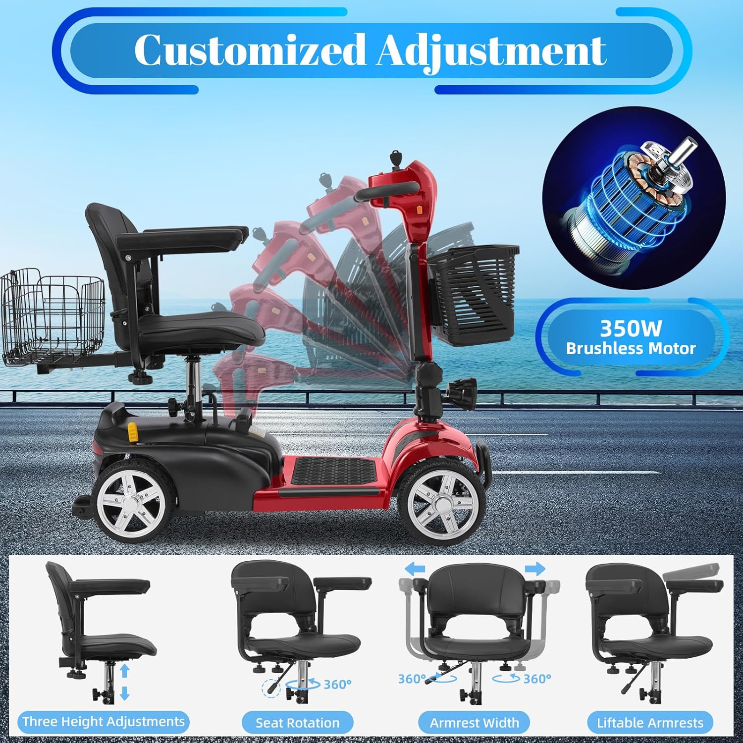 Ecomobi MS02 4-Wheel Mobility Scooter for Adults - 30-Mile Range | 7 MPH Speed