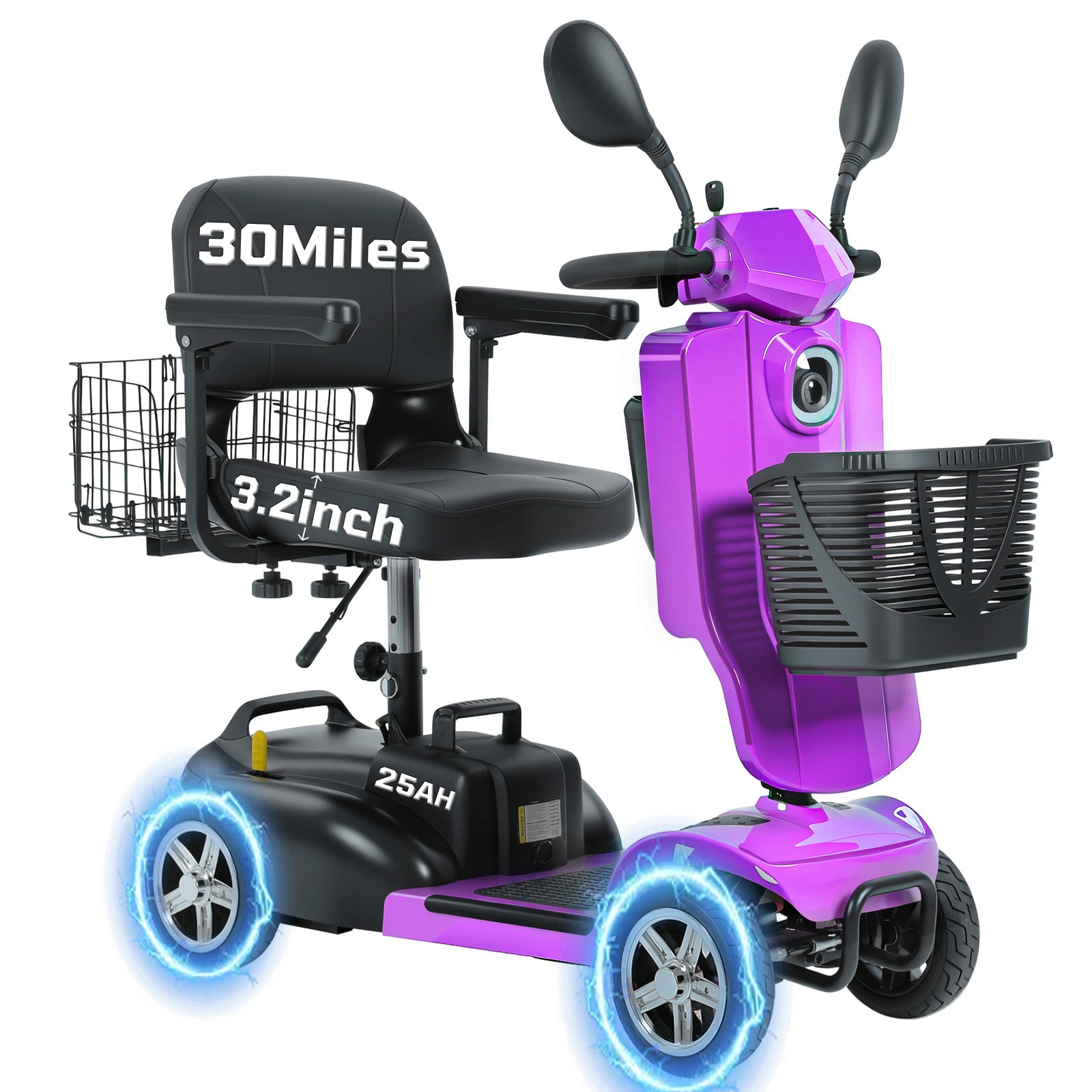 Ecomobi MS02 Pro Foldable Mobility Scooter for Adults - 15/30-Mile Range | Multi-Storage