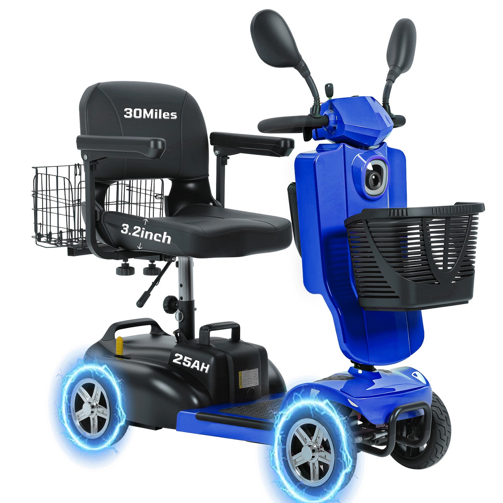 Ecomobi MS02 Pro Foldable Mobility Scooter for Adults - 15/30-Mile Range | Multi-Storage