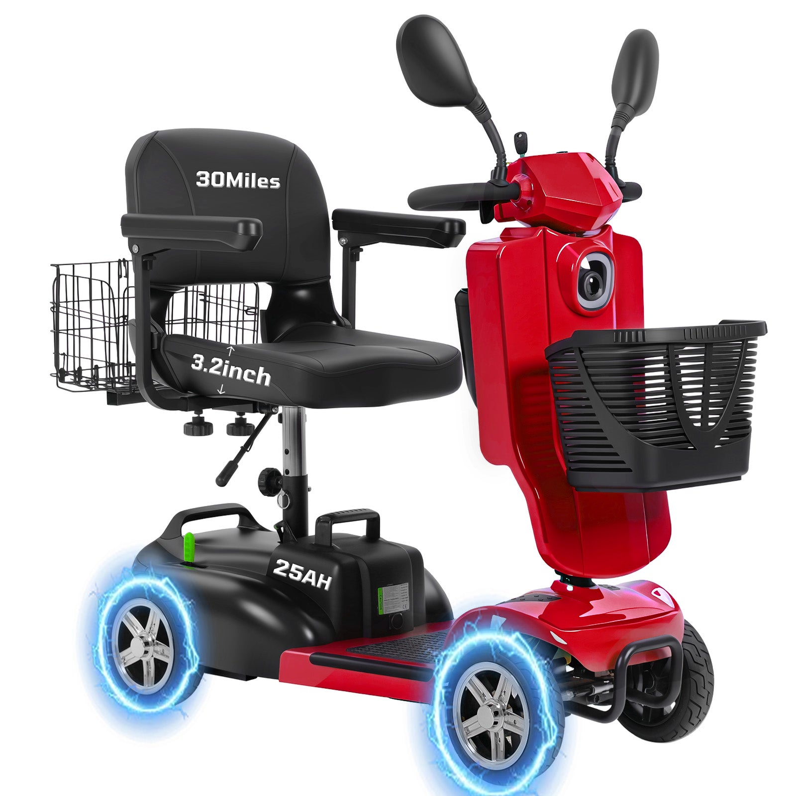 Ecomobi MS02 Pro Foldable Mobility Scooter for Adults - 15/30-Mile Range | Multi-Storage