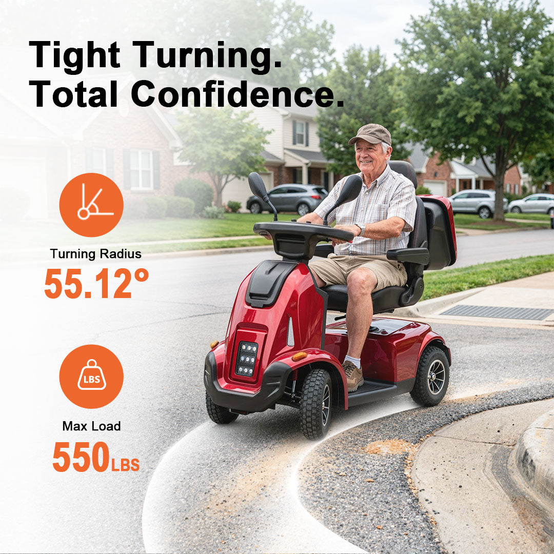 Ecomobi MS03 MAX Heavy-Duty Mobility Scooter for Seniors – 32-Mile Range | 550 lbs Capacity
