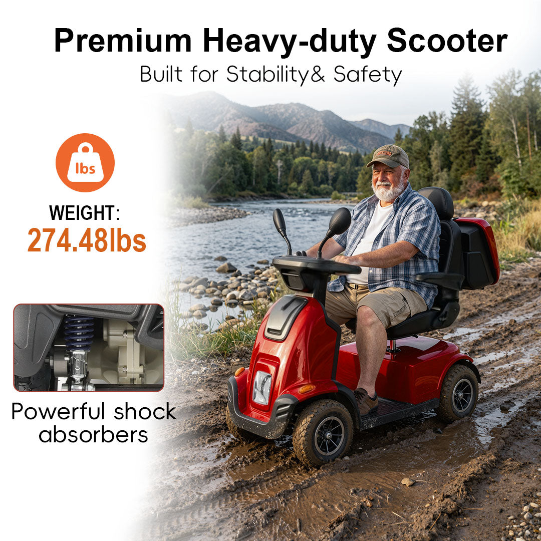 Ecomobi MS03 MAX Heavy-Duty Mobility Scooter for Seniors – 32-Mile Range | 550 lbs Capacity