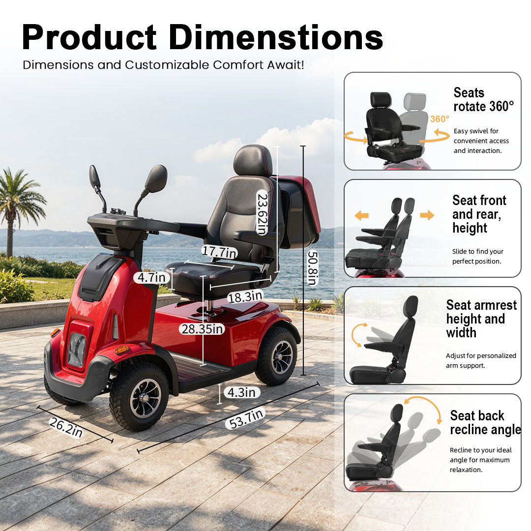 Ecomobi MS03 MAX Heavy-Duty Mobility Scooter for Seniors – 32-Mile Range | 550 lbs Capacity