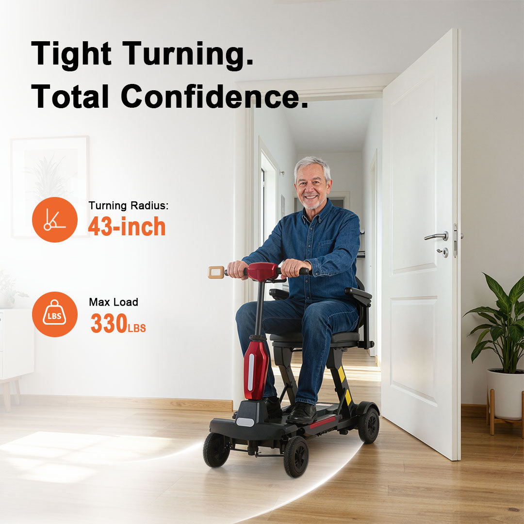 ECOMOBI MS02-F Foldable Mobility Scooter for Seniors – 15-Mile Range | 330 lbs Capacity | Airline Approved