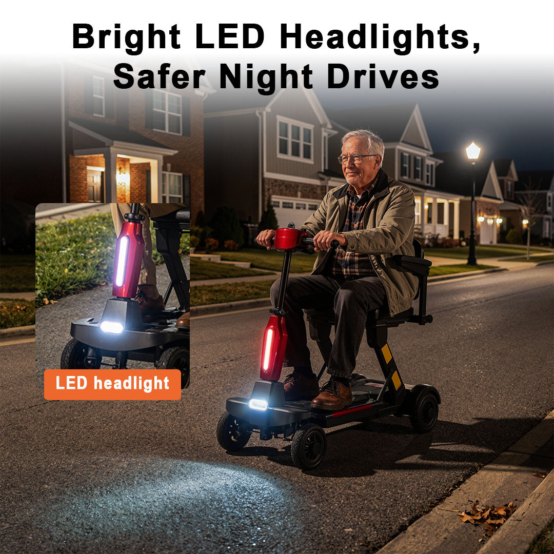 ECOMOBI MS02F-Ultra Automatic Folding Mobility Scooter for Seniors – 15-Mile Range | 330 lbs Capacity | Airline Approved